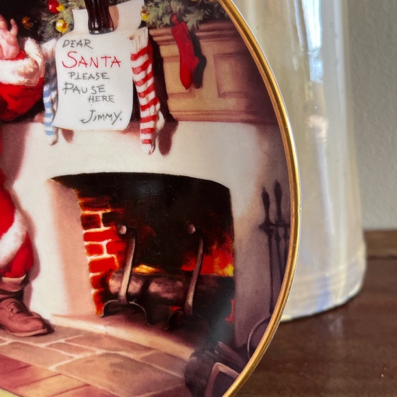 🎄XMAS DISCOUNTED🎄 Franklin Mint porcelain 24k gold rim plate Coca Cola Santa - Picture 3 of 5